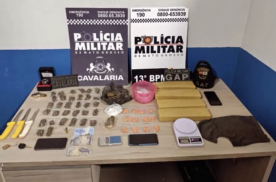 PM apreende 5 kg de drogas e prende suspeitos de envolvimento em roubo a relojoaria